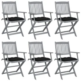 Folding garden chairs 6 pcs solid acacia wood cushions by vidaXL, Garden chairs - Ref: Foro24-3065429, Price: 291,32 €, Disco...