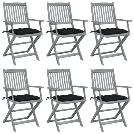 Klappbare Gartenstühle, 6 Stück, Kissen aus massivem Akazienholz von vidaXL, Gartenstühle - Ref: Foro24-3065429, Preis: 290,7...