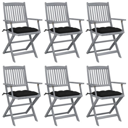 Klappbare Gartenstühle, 6 Stück, Kissen aus massivem Akazienholz von vidaXL, Gartenstühle - Ref: Foro24-3065429, Preis: 299,3...