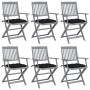 Folding garden chairs 6 pcs solid acacia wood cushions by vidaXL, Garden chairs - Ref: Foro24-3065429, Price: 299,37 €, Disco...