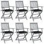 Folding garden chairs 6 pcs solid acacia wood cushions by vidaXL, Garden chairs - Ref: Foro24-3065429, Price: 290,70 €, Disco...