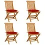 Sillas de jardín 4 uds con cojines rojos madera de teca de vidaXL, Sillas de jardín - Ref: Foro24-3062589, Precio: 251,06 €, ...