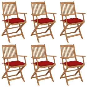 Sillas de jardín plegables 6 uds y cojines madera maciza acacia de vidaXL, Sillas de jardín - Ref: Foro24-3074961, Precio: 34...