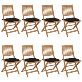 8 pcs folding garden chairs and solid acacia wood cushions by vidaXL, Garden chairs - Ref: Foro24-3075043, Price: 411,55 €, D...
