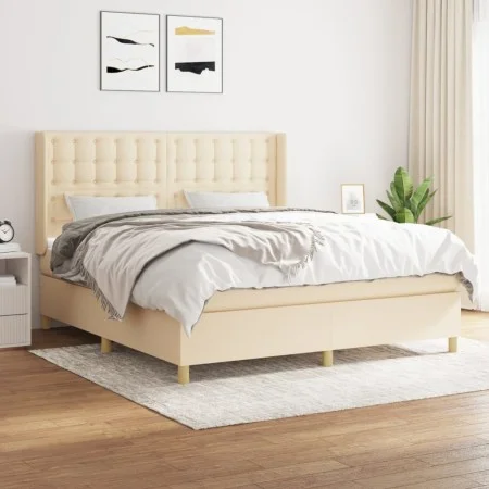 Box spring bed with cream fabric mattress 160x200 cm by vidaXL, Beds and slatted bases - Ref: Foro24-3132326, Price: 602,97 €...