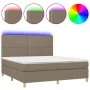 Box spring bed with mattress and LED lights taupe gray fabric 160x200 cm by vidaXL, Beds and slatted bases - Ref: Foro24-3135...