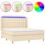 Box spring bed mattress and LED lights cream fabric 160x200 cm by vidaXL, Beds and slatted bases - Ref: Foro24-3139210, Price...