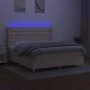 Box spring bed mattress and LED lights cream fabric 160x200 cm by vidaXL, Beds and slatted bases - Ref: Foro24-3139210, Price...