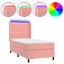Box spring bed with mattress and LED pink velvet 80x200 cm by vidaXL, Beds and slatted bases - Ref: Foro24-3139594, Price: 33...