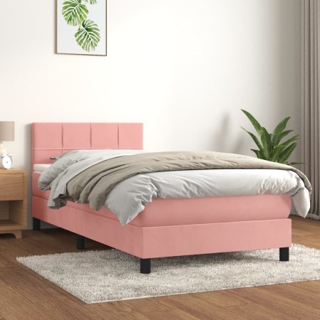Cama box spring con colchón terciopelo rosa 80x200 cm