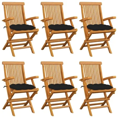 Gartenstühle 6 Stück aus massivem Teakholz mit schwarzen Kissen von vidaXL, Gartenstühle - Ref: Foro24-3062563, Preis: 446,43...
