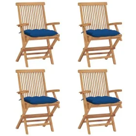 Gartenstühle 4 Stück aus massivem Teakholz mit blauen Kissen von vidaXL, Gartenstühle - Ref: Foro24-3065642, Preis: 357,01 €,...