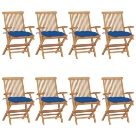 Gartenstühle 8 Stück aus massivem Teakholz mit blauen Kissen von vidaXL, Gartenstühle - Ref: Foro24-3072914, Preis: 618,09 €,...