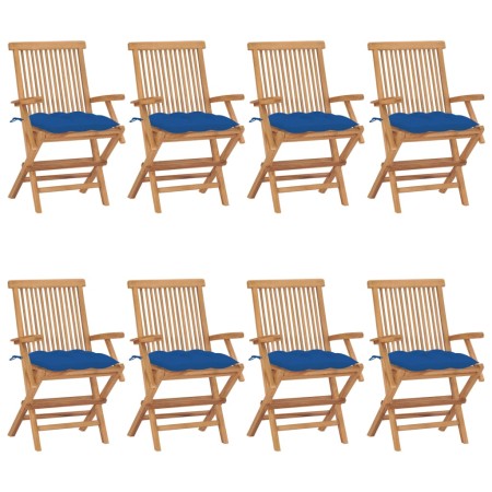 Sillas de jardín 8 uds madera maciza de teca con cojines azules de vidaXL, Sillas de jardín - Ref: Foro24-3072914, Precio: 60...
