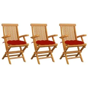 Garden chairs 3 pcs solid teak wood with red cushions by vidaXL, Garden chairs - Ref: Foro24-3062535, Price: 234,16 €, Discou...