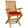 Sillas de jardín 3 uds madera maciza de teca con cojines rojos de vidaXL, Sillas de jardín - Ref: Foro24-3062535, Precio: 234...