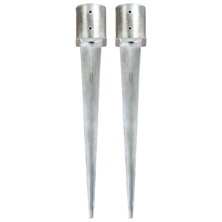 Picas de tierra 2 unidades acero galvanizado plateado 12x91 cm by vidaXL, Spikes for anchoring in the ground - Ref: Foro24-14...