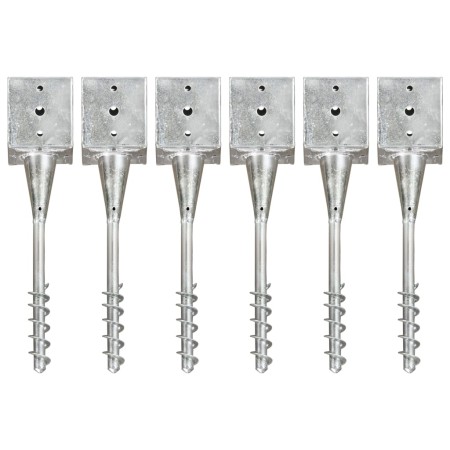 Picas de tierra 6 uds acero galvanizado plateado 12x12x56 cm by vidaXL, Spikes for anchoring in the ground - Ref: Foro24-1454...