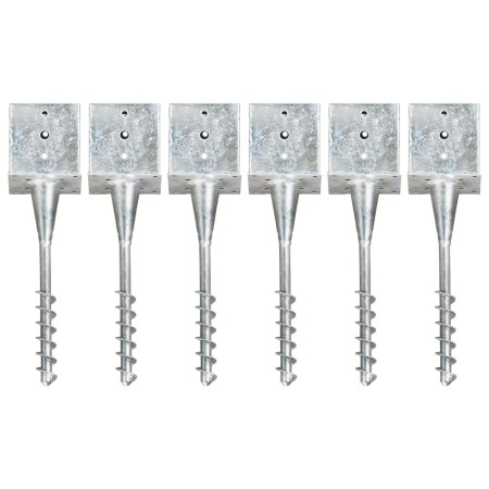 Picas de tierra 6 uds acero galvanizado plateado 14x14x58 cm by vidaXL, Spikes for anchoring in the ground - Ref: Foro24-1454...