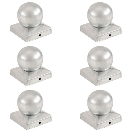 Pfostenkappen 6 Stück aus verzinktem Metall, Kugelende 91x91 mm. von vidaXL, Zubehör für Tore und Zäune - Ref: Foro24-145499,...