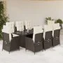 Set comedor para jardín 9 pzas y cojines ratán sintético marrón by vidaXL, Garden sets - Ref: Foro24-3213120, Price: 1,00 €, ...
