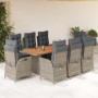 Set comedor jardín 9 pzas y cojines ratán sintético gris by vidaXL, Garden sets - Ref: Foro24-3213143, Price: 1,00 €, Discoun...