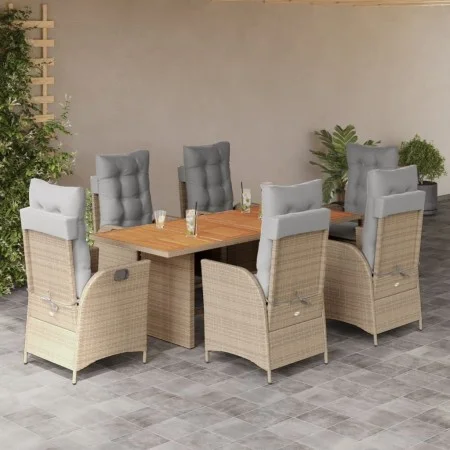 Set comedor de jardín 7 pzas con cojines ratán sintético beige by vidaXL, Garden sets - Ref: Foro24-3213148, Price: 975,05 €,...