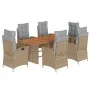 Set comedor de jardín 7 pzas con cojines ratán sintético beige by vidaXL, Garden sets - Ref: Foro24-3213148, Price: 975,05 €,...