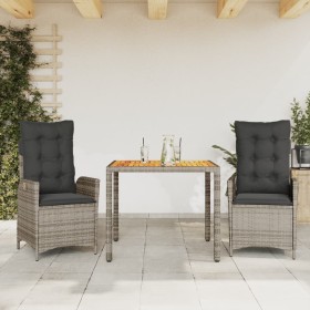 3-teiliges Garten-Esszimmerset mit synthetischen Rattankissen grau von vidaXL, Gartensets - Ref: Foro24-3213103, Preis: 382,1...