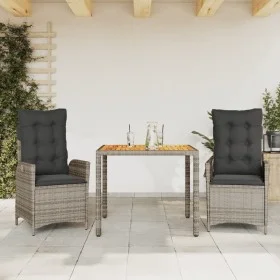 3-teiliges Garten-Esszimmerset mit synthetischen Rattankissen grau von vidaXL, Gartensets - Ref: Foro24-3213103, Preis: 376,5...