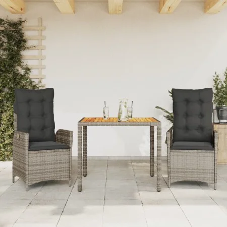 3-teiliges Garten-Esszimmerset mit synthetischen Rattankissen grau von vidaXL, Gartensets - Ref: Foro24-3213103, Preis: 377,1...