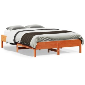 Estructura de cama madera maciza pino marrón cera 120x190 cm