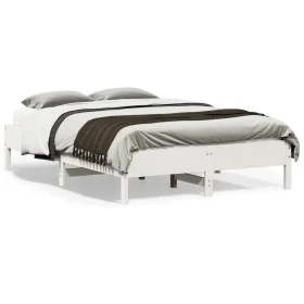 Solid white pine wood bed frame 135x190 cm by vidaXL, Beds and slatted bases - Ref: Foro24-842719, Price: 115,83 €, Discount: %