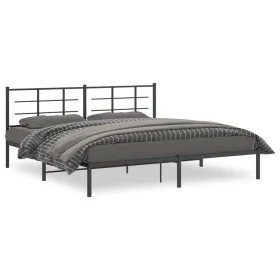 Bed frame with black metal headboard 193x203 cm by vidaXL, Beds and slatted bases - Ref: Foro24-355567, Price: 109,46 €, Disc...