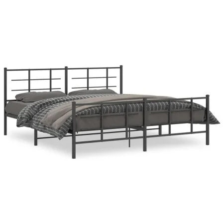 Black metal headboard and footboard bed frame 183x213 cm by vidaXL, Beds and slatted bases - Ref: Foro24-355584, Price: 119,3...