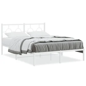Metal bed frame with white headboard 135x190 cm by vidaXL, Beds and slatted bases - Ref: Foro24-376274, Price: 96,68 €, Disco...