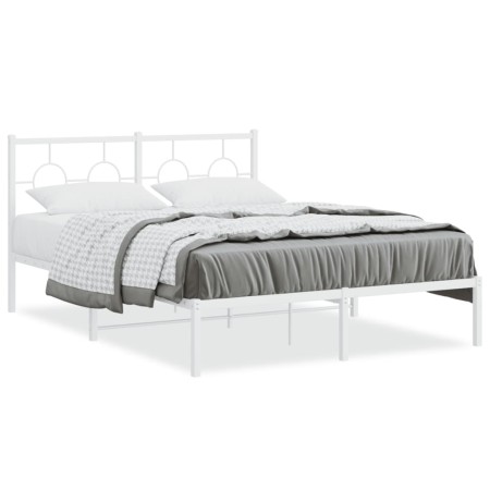 Estructura de cama de metal con cabecero blanca 135x190 cm de vidaXL, Camas y somieres - Ref: Foro24-376274, Precio: 97,94 €