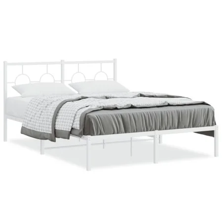 Metal bed frame with white headboard 135x190 cm by vidaXL, Beds and slatted bases - Ref: Foro24-376274, Price: 96,68 €, Disco...