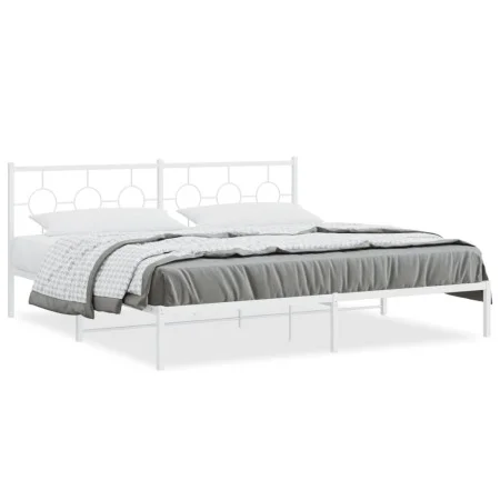 Metal bed frame with white headboard 193x203 cm by vidaXL, Beds and slatted bases - Ref: Foro24-376281, Price: 109,66 €, Disc...