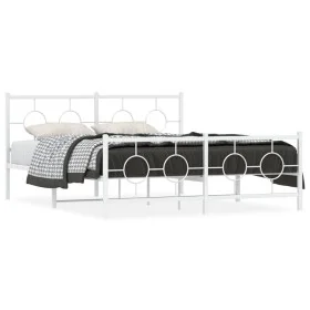 Bettgestell aus Metall mit Kopfteil und weißem Fußteil 150x200 cm von vidaXL, Betten und Lattenroste - Ref: Foro24-376295, Pr...