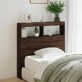 Braunes Eichenholz-Kopfteil mit LED-Licht 100x17x102 cm. von vidaXL, Kopf- und Fußteile - Ref: Foro24-839188, Preis: 65,56 €,...