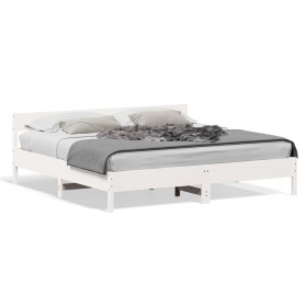Bed frame with white pine wood headboard 200x200cm by vidaXL, Beds and slatted bases - Ref: Foro24-3216210, Price: 212,14 €, ...