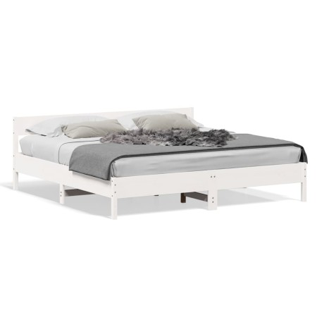 Bed frame with white pine wood headboard 200x200cm by vidaXL, Beds and slatted bases - Ref: Foro24-3216210, Price: 212,14 €, ...