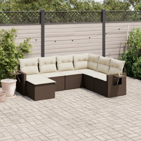 Juego de sofás de jardín 7 piezas con cojines ratán PE marrón by vidaXL, Garden sets - Ref: Foro24-3252840, Price: 446,94 €, ...