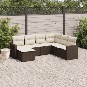 7-teiliges Gartensitzgruppen-Set mit braunen PE-Rattan-Kissen. von vidaXL, Modulare Sofas für den Außenbereich - Ref: Foro24-...