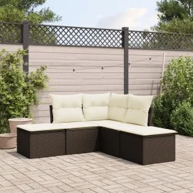 Garten-Essgruppe, 5-teilig, mit braunen Kunststoff-Rattan-Kissen. von vidaXL, Gartensets - Ref: Foro24-3249562, Preis: 293,22...