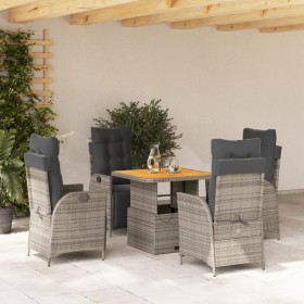 Set comedor de jardín 5 piezas con cojines ratán sintético gris