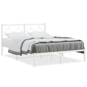 White metal bed frame with headboard 140x200 cm by vidaXL, Beds and slatted bases - Ref: Foro24-376276, Price: 99,01 €, Disco...