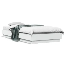 Engineered wood white bed frame 100x200 cm by vidaXL, Beds and slatted bases - Ref: Foro24-839595, Price: 88,12 €, Discount: %