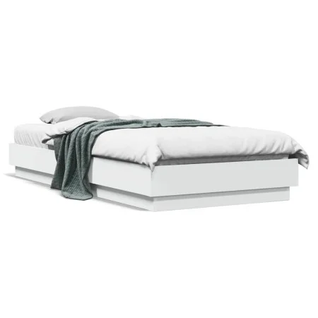 Engineered wood white bed frame 100x200 cm by vidaXL, Beds and slatted bases - Ref: Foro24-839595, Price: 88,11 €, Discount: %
